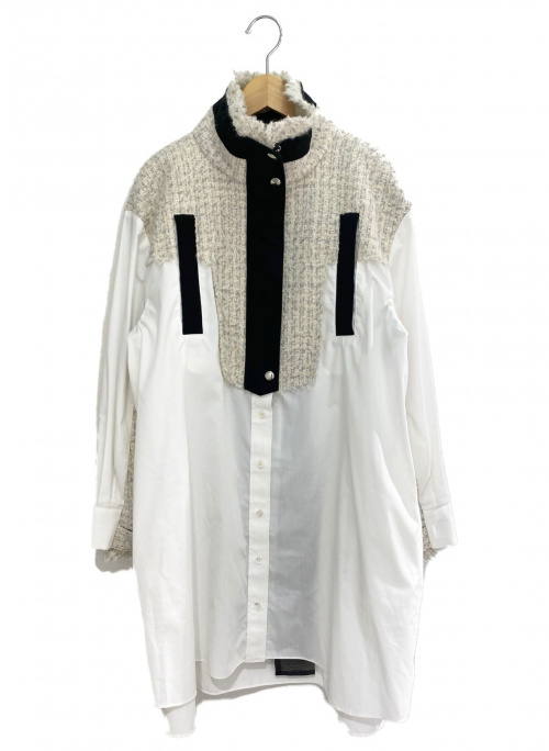 sacai（サカイ）sacai (サカイ) ミックスツイード切替シャツ ホワイト サイズ:1の古着・服飾アイテム