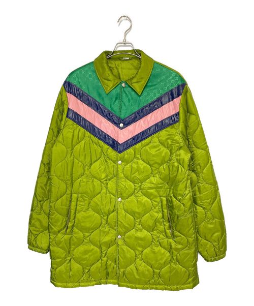 GUCCI（グッチ）GUCCI (グッチ) シェブロンストライプ中綿入ジャケット 黄緑 サイズ:50の古着・服飾アイテム