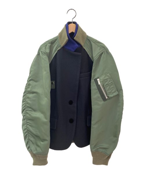 sacai（サカイ）sacai (サカイ) 異素材ドッキングジャケット グリーン×ネイビー サイズ:２の古着・服飾アイテム