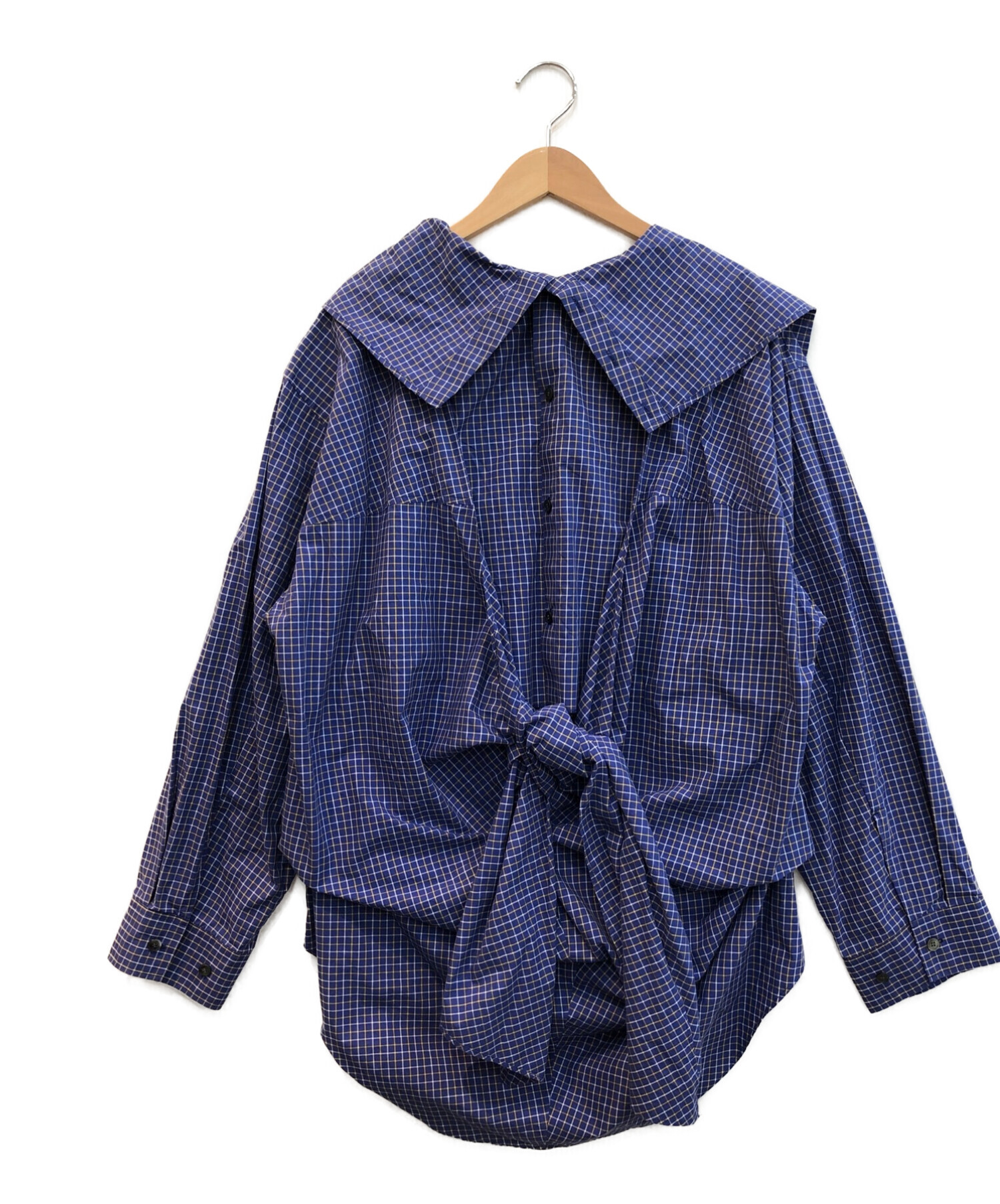 IRENE (アイレネ) チェックデザインプルオーバーシャツ ネイビー サイズ:36