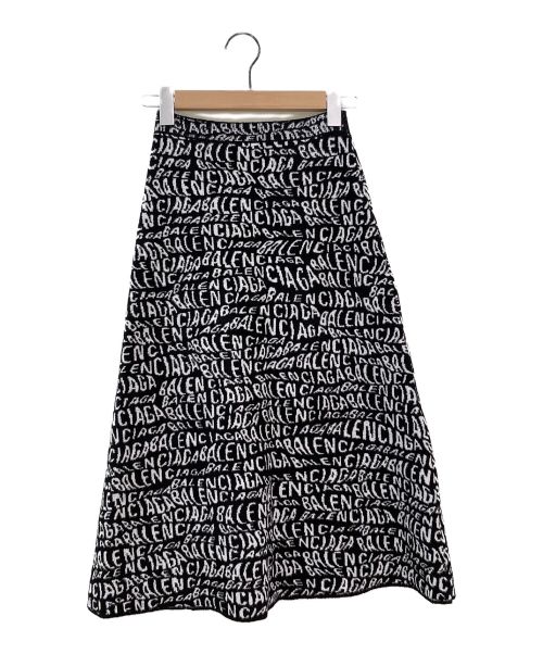 BALENCIAGA（バレンシアガ）BALENCIAGA (バレンシアガ) ロゴ総柄Aラインニットスカート ブラック サイズ:XSの古着・服飾アイテム