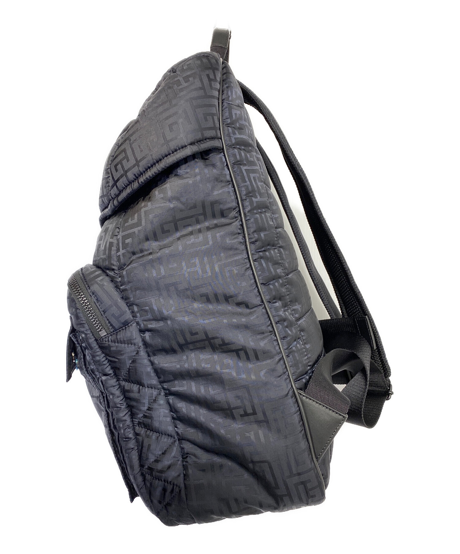 BALMAIN (バルマン) Nylon backpack with bicolor Balmain monogram ブラック サイズ:-