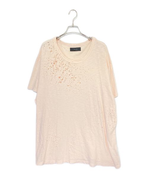 AMIRI（アミリ）AMIRI (アミリ) ショットガンダメージ加工Tシャツ ライトピンク サイズ:XLの古着・服飾アイテム
