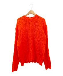 Acne studios（アクネ ストゥディオス）の古着「Frayed Cable Knit Sweater」｜レッド