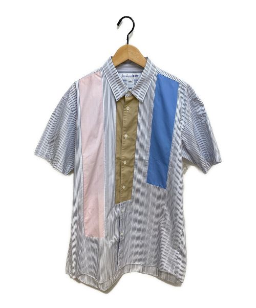 COMME des GARCONS SHIRT（コムデギャルソンシャツ）COMME des GARCONS SHIRT (コムデギャルソンシャツ) マルチカラーパネルストライプシャツ ブルー×ピンク サイズ:Lの古着・服飾アイテム