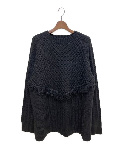 s'yte（サイト）s'yte (サイト) Wool Aran V Fringe Crewneck Pullover ブラック サイズ:3の古着・服飾アイテム