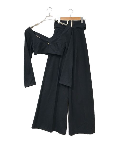 HIROSAI（ヒロサイ）HIROSAI (ヒロサイ) スクエアネックショート丈ビスチェ&ハイウエストワイドパンツ ブラック サイズ:Mの古着・服飾アイテム