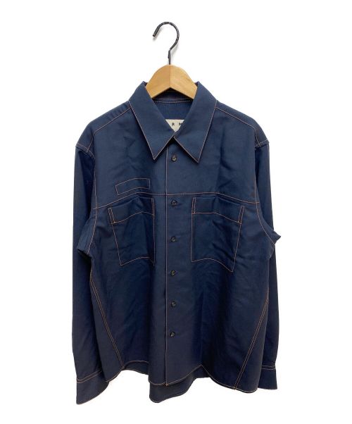 MARNI（マルニ）MARNI (マルニ) コントラストステッチシャツ ネイビー サイズ:44の古着・服飾アイテム