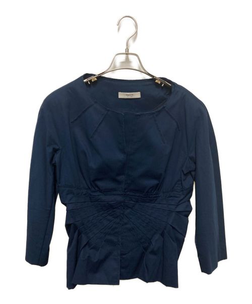 PRADA（プラダ）PRADA (プラダ) ノーカラージャケット ネイビー サイズ:44の古着・服飾アイテム