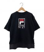 N°21×FILAヌメロヴェントゥーノ×フィラ）の古着「メッシュロゴTシャツ」｜ブラック