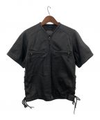 KADOYAカドヤ）の古着「パンチングレザー半袖ジャケット」｜ブラック