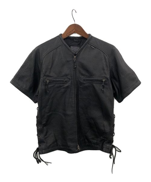 KADOYA（カドヤ）KADOYA (カドヤ) パンチングレザー半袖ジャケット ブラック サイズ:3Lの古着・服飾アイテム