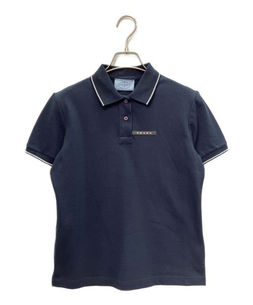 PRADA（プラダ）PRADA (プラダ) ロゴラインポロシャツ ネイビー サイズ:Sの古着・服飾アイテム