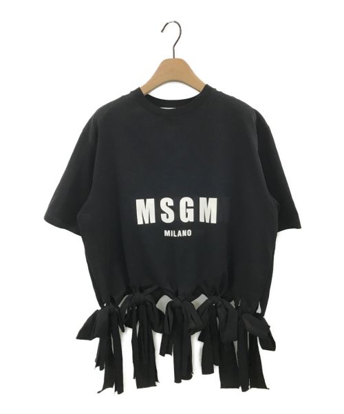 MSGM（エムエスジーエム）MSGM (エムエスジーエム) ロゴフリンジカットソー ブラック サイズ:XSの古着・服飾アイテム