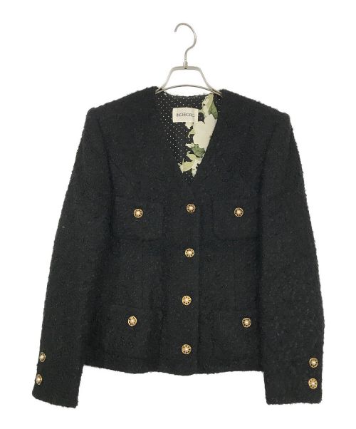 INGEBORG（インゲボルグ）INGEBORG (インゲボルグ) ノーカラーウールジャケット ブラック サイズ:表記無しの古着・服飾アイテム