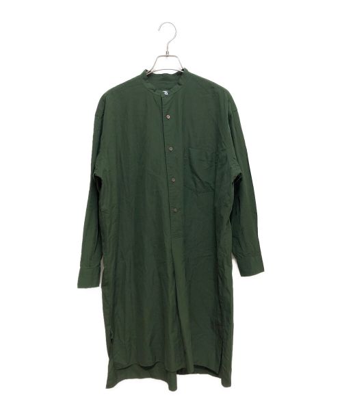 COMOLI（コモリ）COMOLI (コモリ) バンドカラーシャツ グリーンの古着・服飾アイテム
