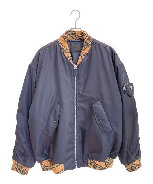 PRADA（プラダ）PRADA (プラダ) Re Nylon Knit Bomber Jacket ネイビー×ベージュ サイズ:XSの古着・服飾アイテム
