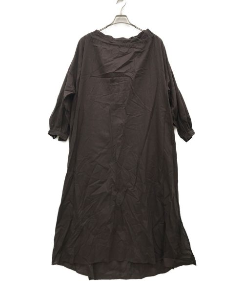 normment（ノーメント）normment (ノーメント) コットンストライプジャガードギャザードレス ブラウン サイズ:Lの古着・服飾アイテム