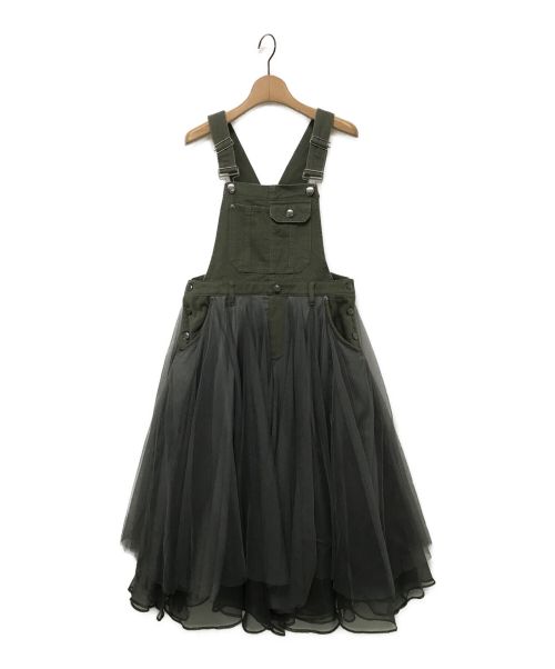 Belle vintage（ベル ヴィンテージ）BELLE VINTAGE (ベル ヴィンテージ) ボリュームチュールデニムサロペット オリーブの古着・服飾アイテム