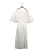 COコー）の古着「タックウエストVネックドレス」｜ホワイト