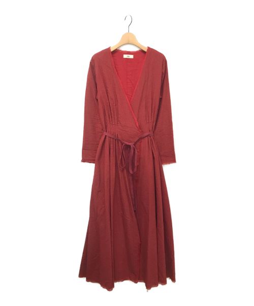 Uhr（ウーア）Uhr (ウーア) Seersucker Wrap Dress レッド サイズ:36の古着・服飾アイテム