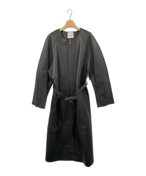 toteme（トーテム）toteme (トーテム) レザーノーカラートレンチコート ブラック サイズ:38の古着・服飾アイテム