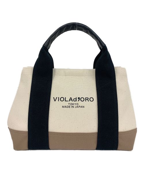 VIOLAd'ORO（ヴィオラドーロ）VIOLAd'ORO (ヴィオラドーロ) ロゴ入りキャンバストートバッグ ベージュ サイズ:-の古着・服飾アイテム