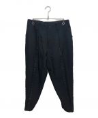 Yohji Yamamoto pour hommeヨウジヤマモト プールオム）の古着「ウールギャバレザー装飾パンツ」｜ブラック