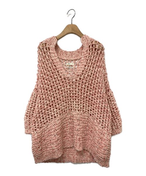 OWIL（アウル）OWIL (アウル) HALF SLEEVE PULLOVER HAND KNIT ピンク サイズ:38の古着・服飾アイテム