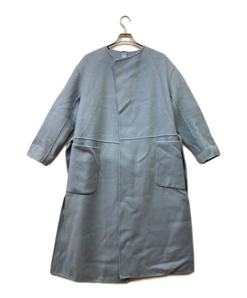 ROPE（ロペ）ROPE (ロペ) ウールリバーノーカラーロングコート ブルー サイズ:38の古着・服飾アイテム