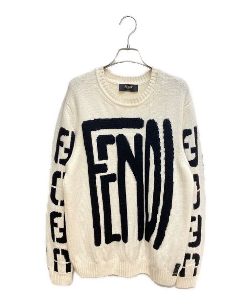 FENDI（フェンディ）FENDI (フェンディ) ビッグロゴクルーネックニット オフホワイト サイズ:50の古着・服飾アイテム