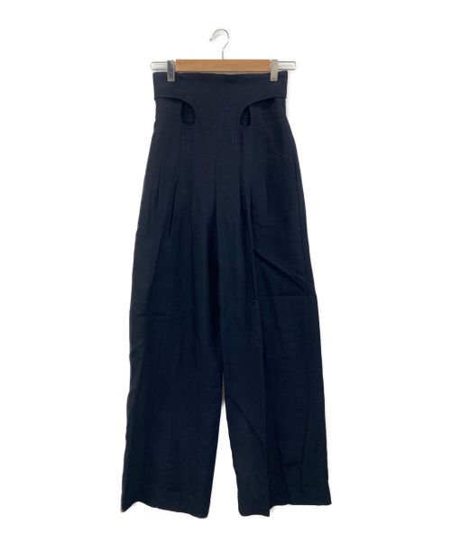 Mame Kurogouchi（マメクロゴウチ）mame kurogouchi (マメクロゴウチ) Viscose Hemp High Waisted Trousers ネイビー サイズ:1の古着・服飾アイテム