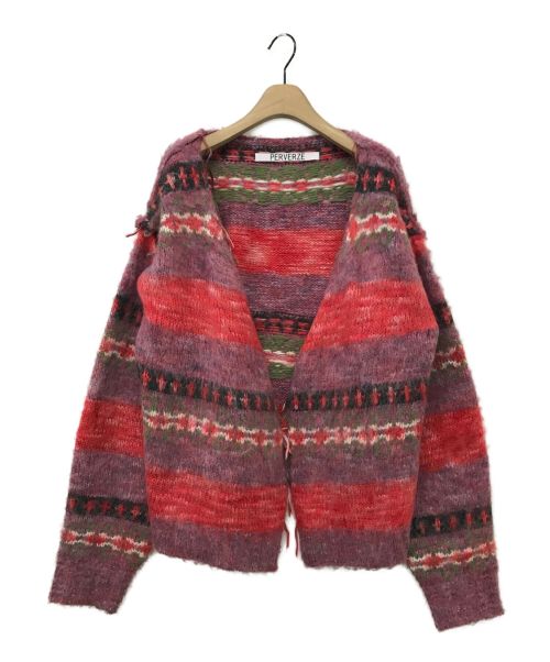 PERVERZE（パーバーズ）PERVERZE (パーバーズ) Blend Border Knit Cardigan ピンク サイズ:Fの古着・服飾アイテム