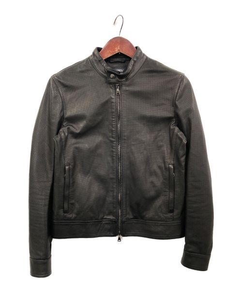 EMMETI（エンメティ）EMMETI (エンメティ) JURI(ユリ) / パンチングレザーライダースジャケット ブラック サイズ:46の古着・服飾アイテム