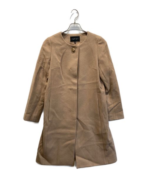 INDIVI（インディヴィ）INDIVI (インディヴィ) ウールノーカラーコート ブラウン サイズ:-の古着・服飾アイテム