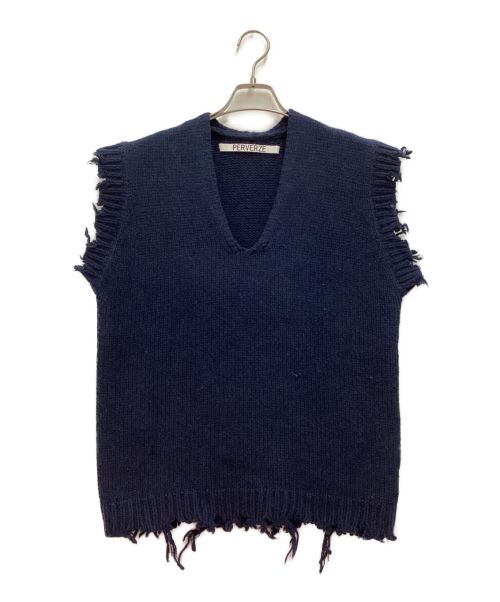 PERVERZE（パーバーズ）PERVERZE (パーバーズ) Crash Boxy Knit Vest ネイビー サイズ:Fの古着・服飾アイテム
