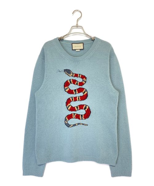 GUCCI（グッチ）GUCCI (グッチ) Kingsnake Wool Knit Sweater スカイブルー サイズ:Lの古着・服飾アイテム
