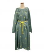 MYLANマイラン）の古着「Embroidery Neck Gathered Dress」｜グリーン