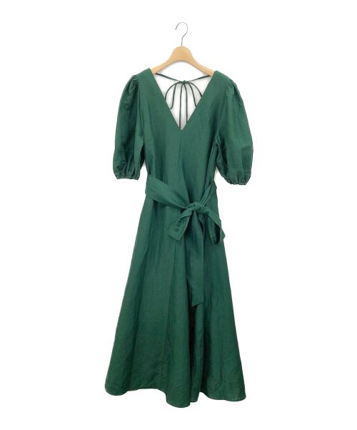 MYLAN（マイラン）MYLAN (マイラン) シャインリネンVネックマキシドレス Forest green サイズ:Fの古着・服飾アイテム