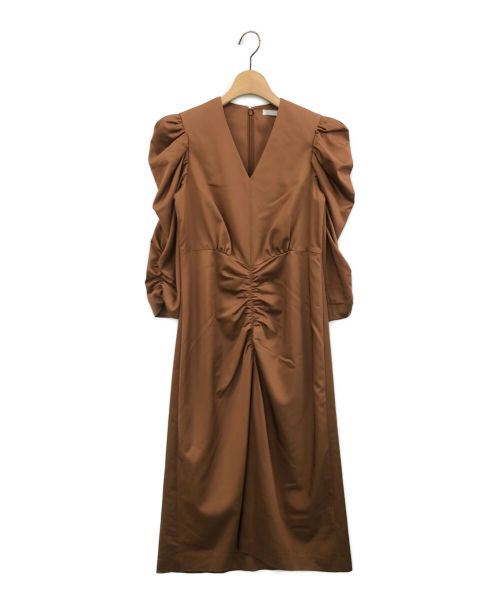 MES VACANCES（ミヴァコンス）MES VACANCES (ミヴァコンス) タックショルダーIラインドレス ブラウン サイズ:Fの古着・服飾アイテム