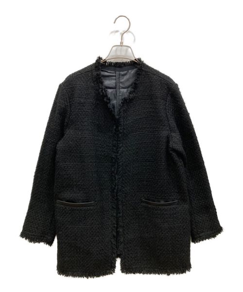 icB（アイシービー）icB (アイシービー) ライトツイード ノーカラージャケット ブラック サイズ:2の古着・服飾アイテム