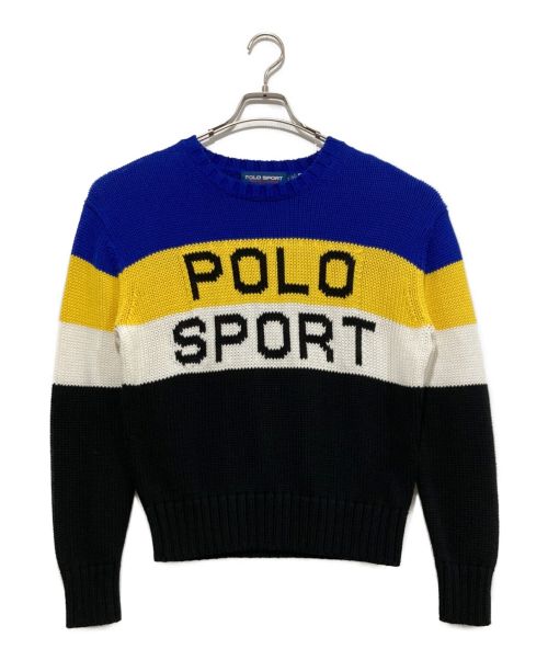 POLO SPORT（ポロスポーツ）POLO SPORT (ポロスポーツ) コットンロゴストライプニット ブルー×ブラック サイズ:Sの古着・服飾アイテム