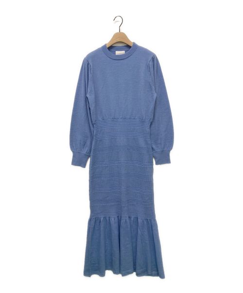 CASA FLINE（カーサフライン）CASA FLINE (カーサフライン) シャーリング編みニットドレス ブルー サイズ:Fの古着・服飾アイテム