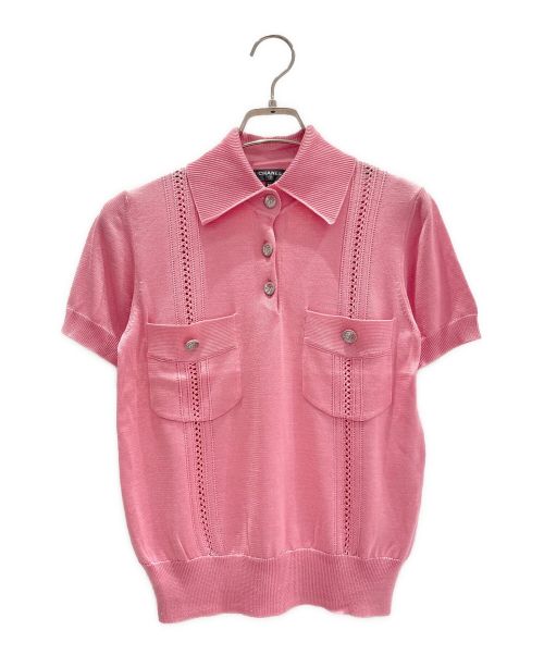 CHANEL（シャネル）CHANEL (シャネル) シルクニットポロシャツ ピンク サイズ:34の古着・服飾アイテム