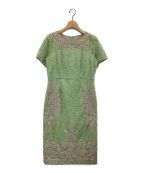 GRACE CONTINENTAL（グレースコンチネンタル）の古着「フラワーフレームタイトドレス」｜グリーン