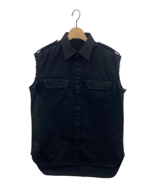INSCRIRE（アンスクリア）INSCRIRE (アンスクリア) Twill Cut Off Military Shirt ブラック サイズ:38の古着・服飾アイテム