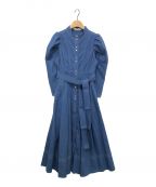 HER LIP TOハーリップトゥ）の古着「Denim-Trimmed Volume Sleeve Dress」｜ブルー