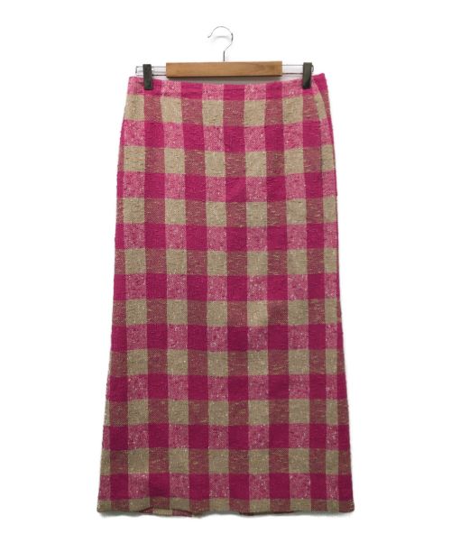 DRAWER（ドゥロワー）Drawer (ドゥロワー) ネップチェックバックスリットロングスカート ピンク サイズ:38の古着・服飾アイテム