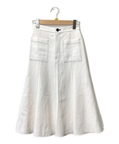 NOLLEY'S（ノーリーズ）NOLLEY'S (ノーリーズ) コードレーンフレア配色ステッチスカート ホワイト サイズ:36の古着・服飾アイテム