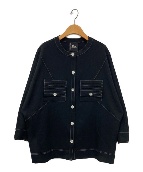 Cen.（セン）Cen. (セン) ノーカラーステッチブルゾンシャツ ブラック サイズ:Fの古着・服飾アイテム